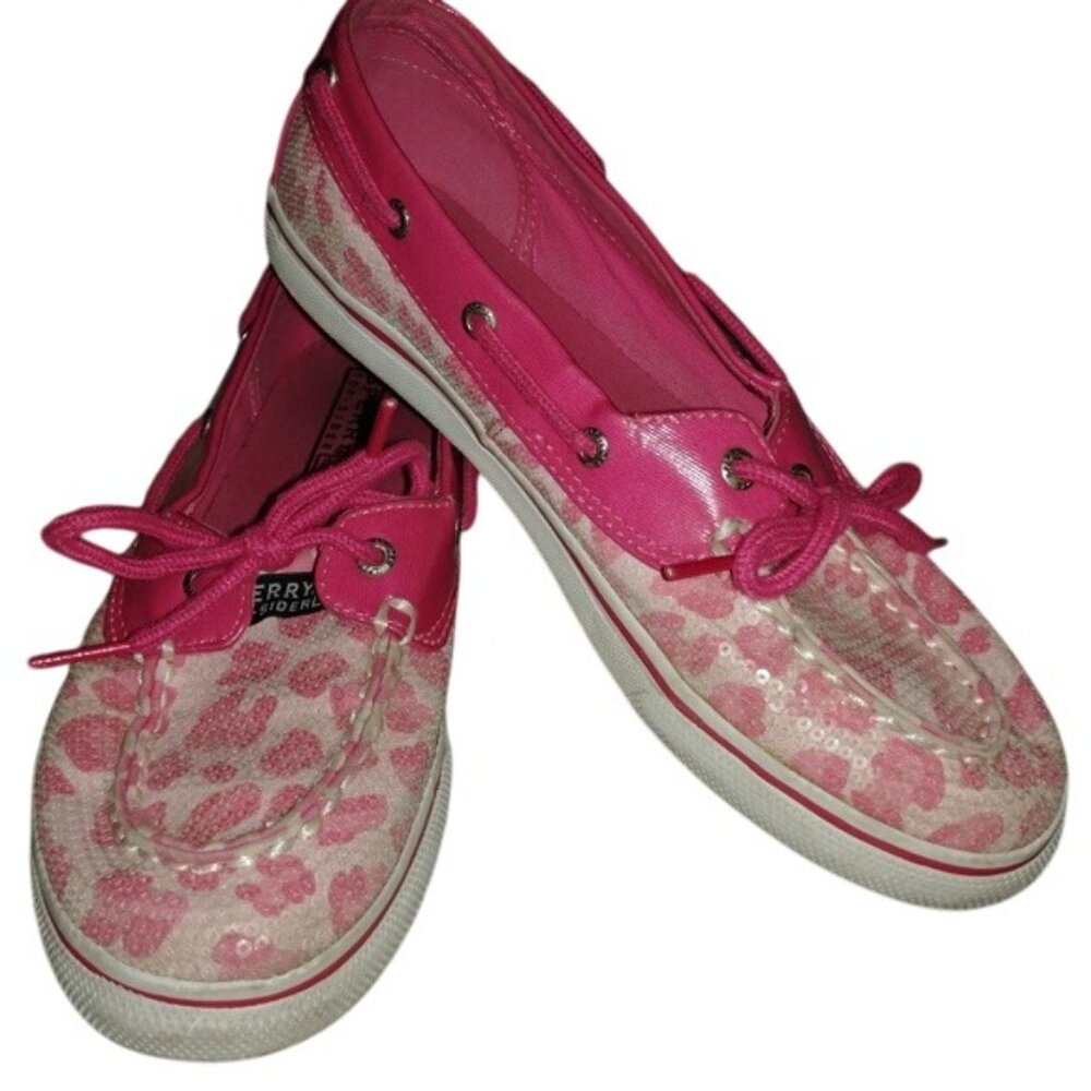 Sperry Top-Sider Women's Size 7 Biscayne Pink Leopard Sequin Boat Shoes Slip-On - Picture 2 of 8